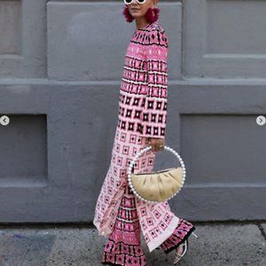 NWT Zara geometric pink midi dress/long tunic with side slits XS